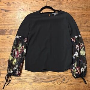 Primark Elegant Black Blouse with Floral Sleeves